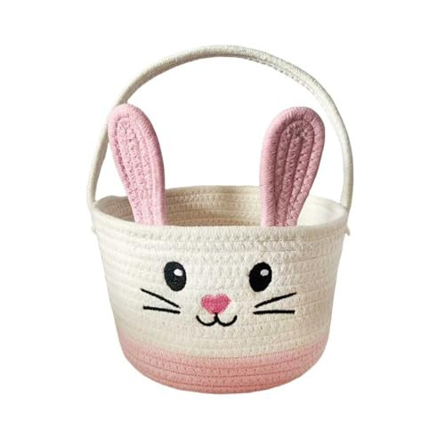 Easter Basket, Easter Bunny Basket, Easter Egg Hunt Baskets, Bunny Ears Storage Baskets Organizer for Easter, Woven Cotton Rope Storage Bin for Home Bedroom Bathroom Office Shelf Organization (Pink) | Amazon (US)