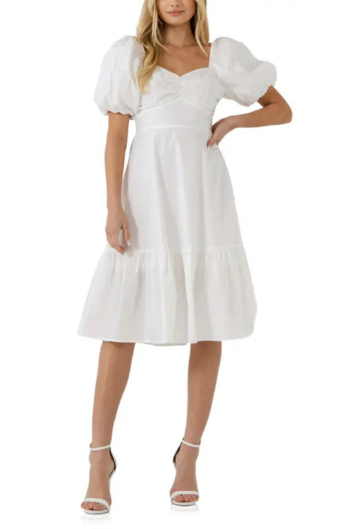 English Factory Puff Sleeve Cotton Dress in White at Nordstrom, Size Large | Nordstrom