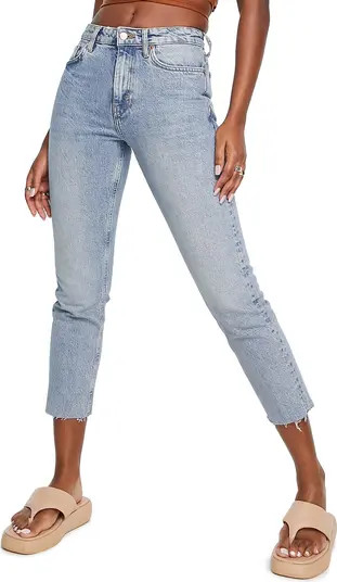 High Waist Raw Hem Straight Leg Jeans | Nordstrom