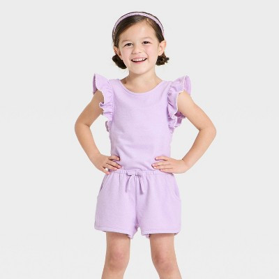 Toddler Girls' Solid Romper - Cat & Jack™ Lilac Purple 3T | Target