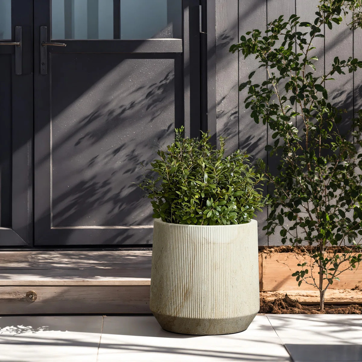 15.8'' D 2-Piece Round Planter Set, Faux Marble Ribbed Indoor Outdoor Flower Pots with Drainage H... | Wayfair North America