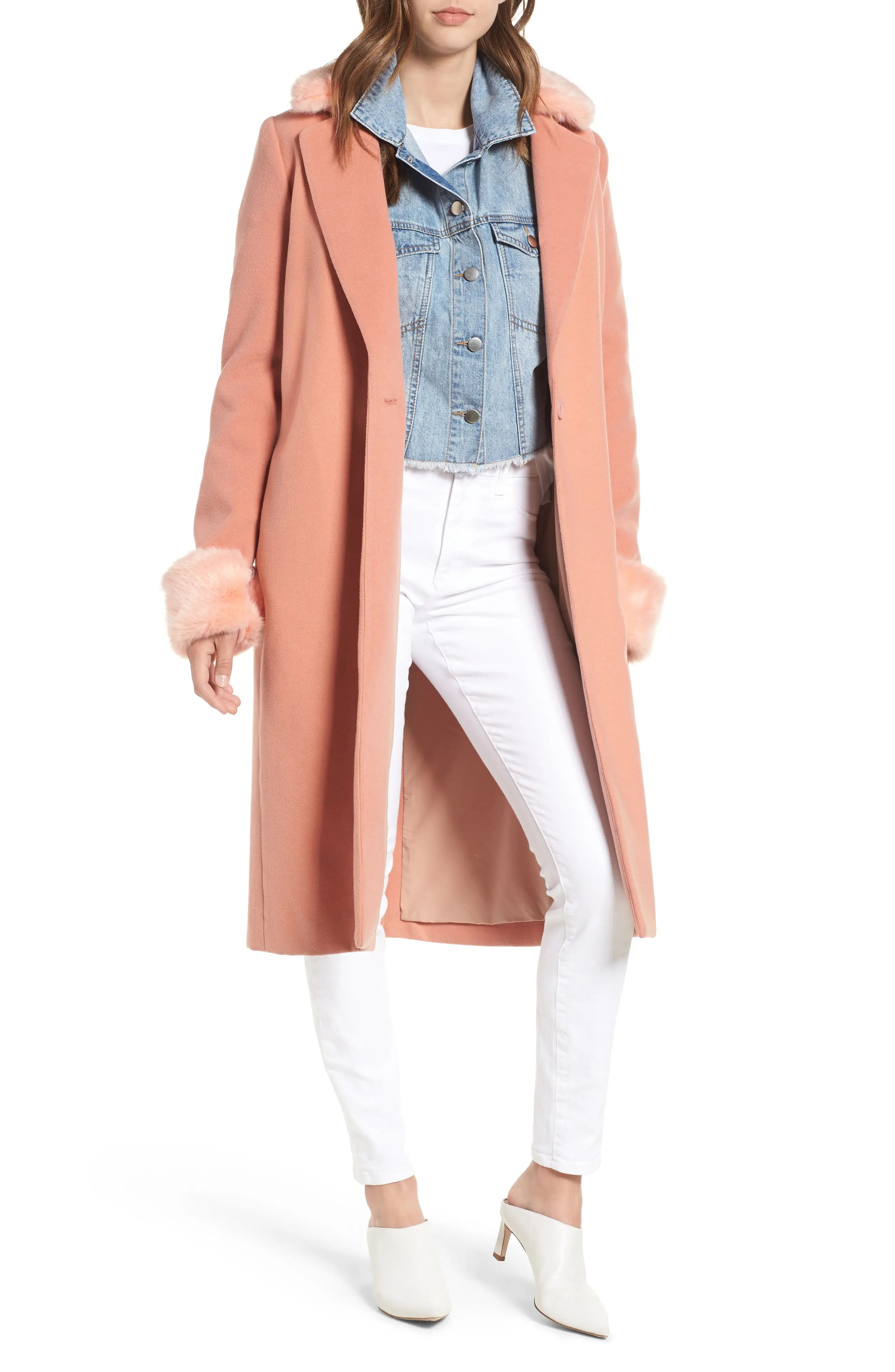 WAYF Perry Faux Fur Trim Coat | Nordstrom