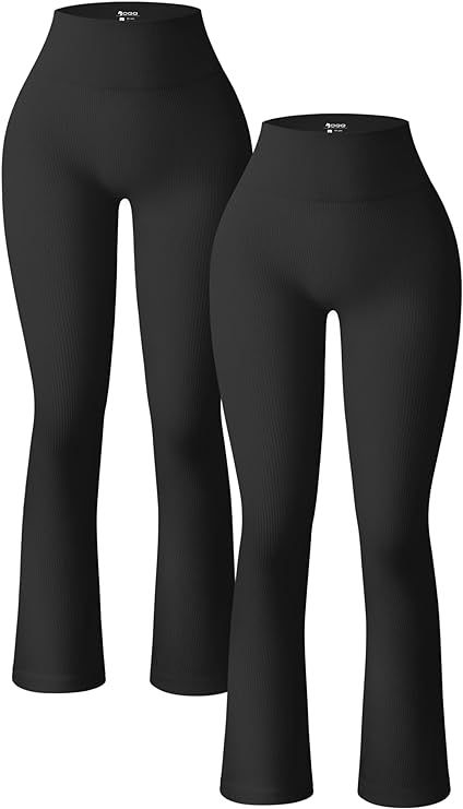 OQQ Women's 2 Piece Yoga Pants Ribbed Seamless Workout High Waist Bell Bottoms Flare Leggings | Amazon (US)