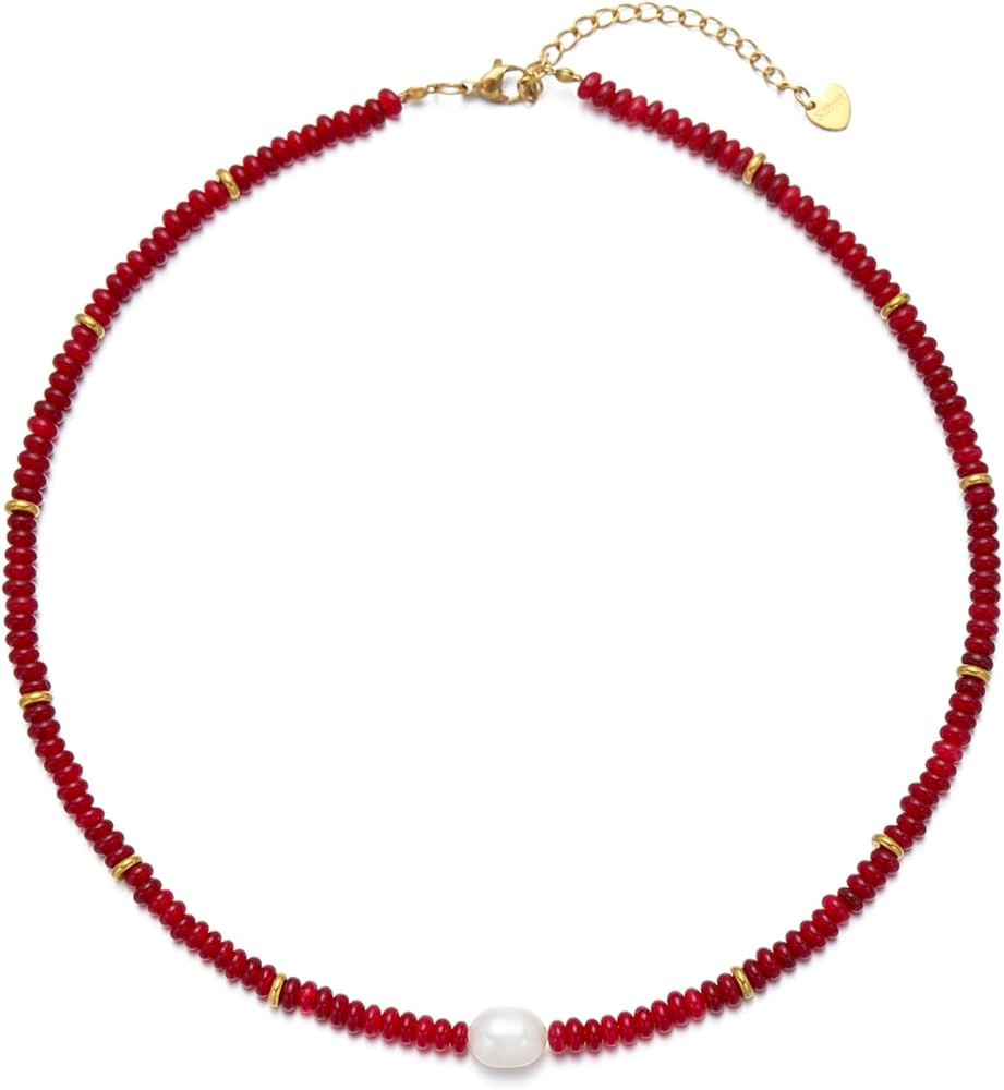 Beaded Necklaces for Women Gemstone Necklace with Freshwater Pearl Crystal Beaded Necklace Natura... | Amazon (US)