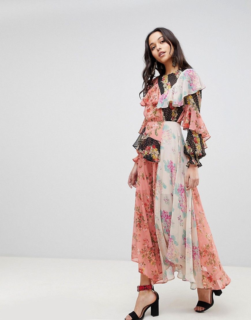 ASOS Deconstructed Maxi Dress in Mismatch Floral Print - Multi | ASOS US