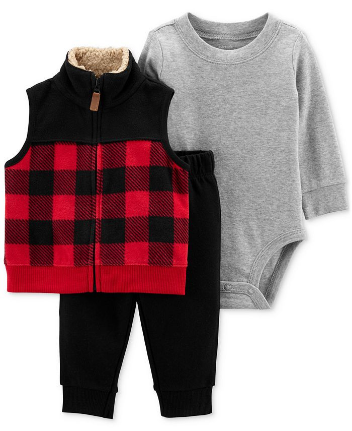 Carter's Baby Boys 3-Pc. Buffalo Check Vest, Bodysuit & Pants Set & Reviews - Sets & Outfits - Ki... | Macys (US)