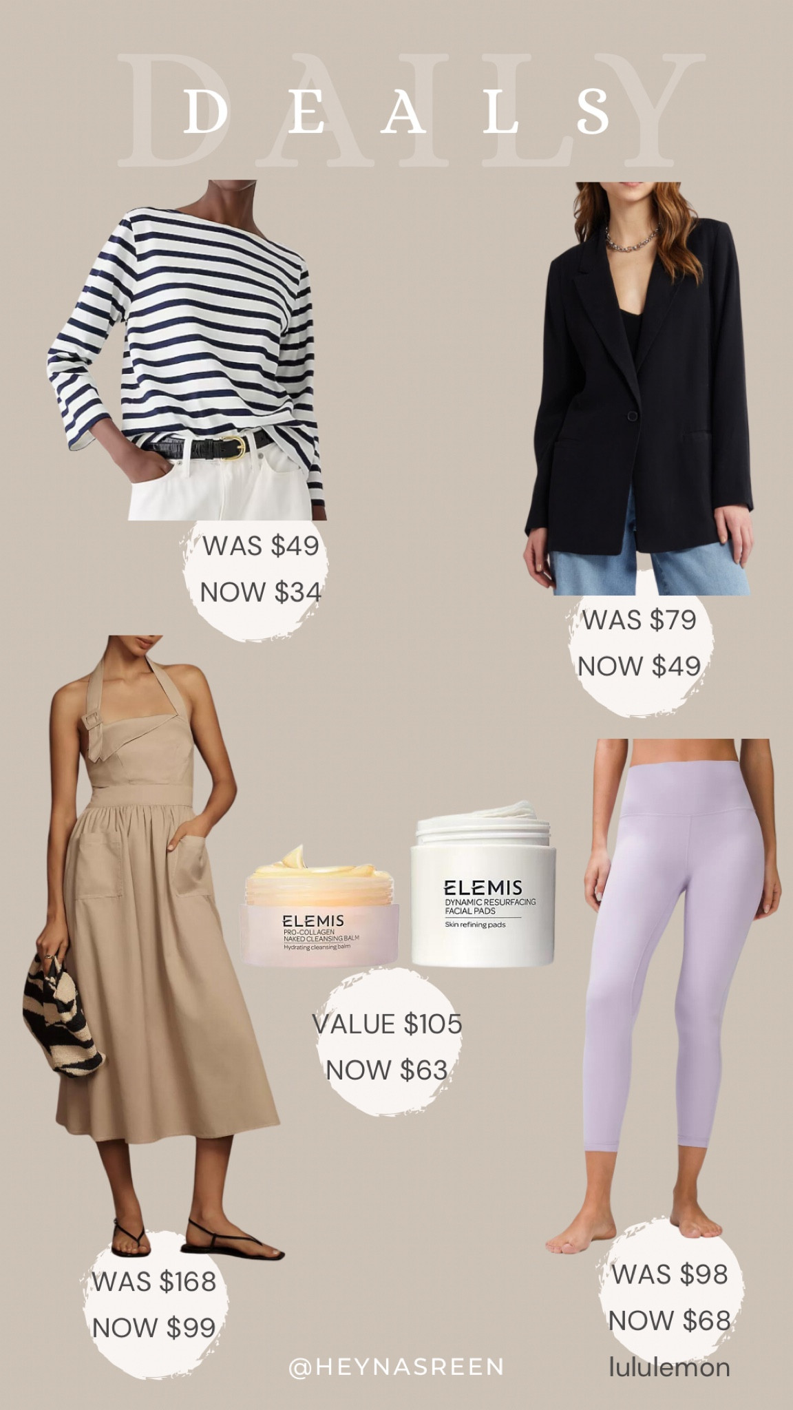 Daily deals on J.Crew top, Open Edit blazer, Elemis duo, Anthropologie dress, lululemon leggings 

#LTKSaleAlert