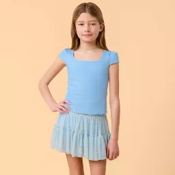 Blogilates Girls' Mommy & Me Princess Cap Sleeve T-Shirt - Medium Blue S | Target