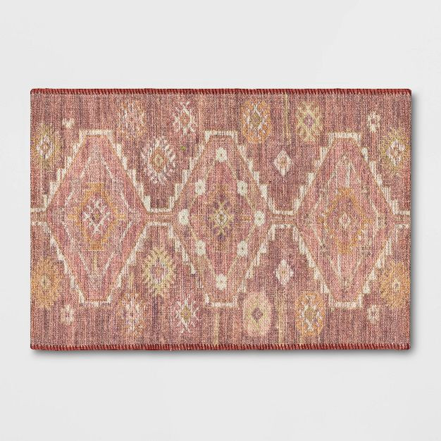Southbury Washable Printed Diamond Persian Style Rug Rust - Threshold™ | Target