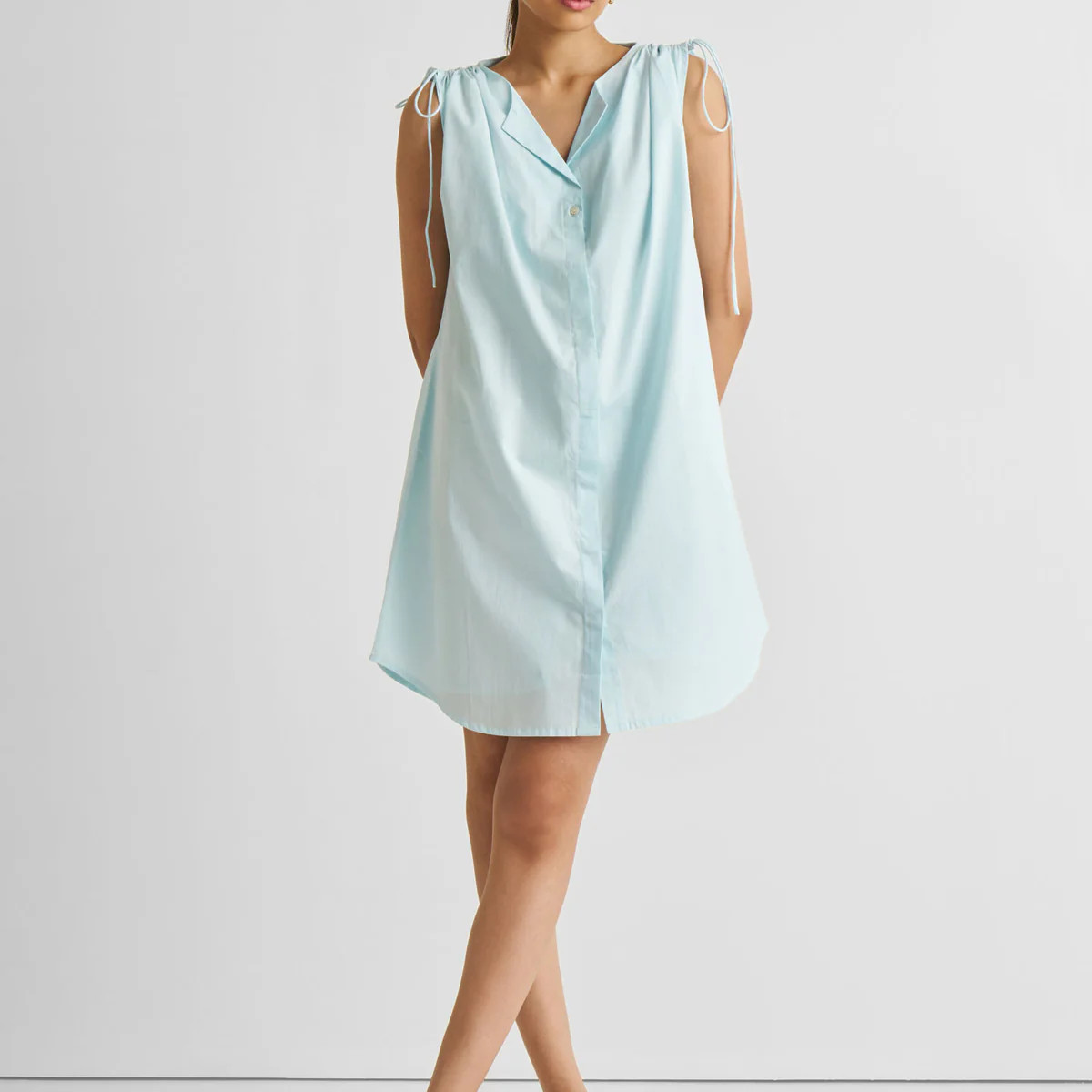 Shirt dress with Shoulder Tie Details in Summer Blue | Reistor