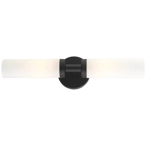 Livex Aero 18" Wide Black Metal and White Glass 2-Light Bath Light - #97G50 | Lamps Plus | Lamps Plus