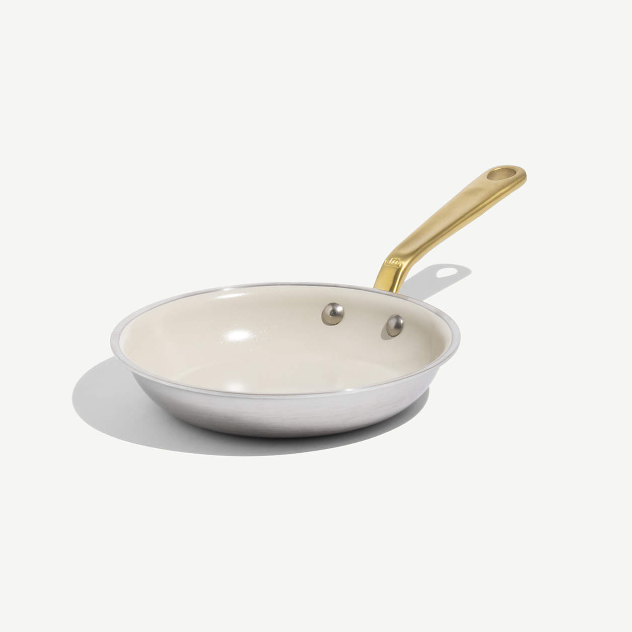 Made In CeramiClad Non-Stick Sand 8" Fry Pan with Brass Hardware + Reviews | Crate & Barrel | Crate & Barrel
