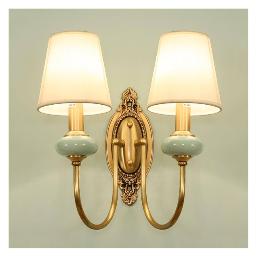Vintage Wall Sconce, Double Head Farmhouse Wall Lamp, Antique Brass Wall Mount Light with Fabric ... | Amazon (US)