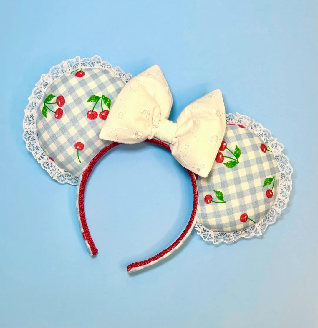 Blue Gingham Cherry Minnie Ears | Picnic Disney Ears | Lace Trim Mouse Eears | Cute Spring Disney... | Etsy (US)