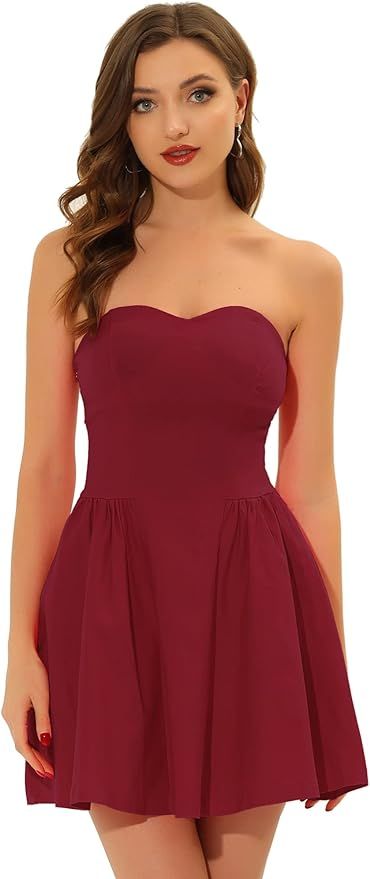 Allegra K Strapless Tube Mini Dresses for Women's Flare Solid Cocktail Party Dress | Amazon (US)