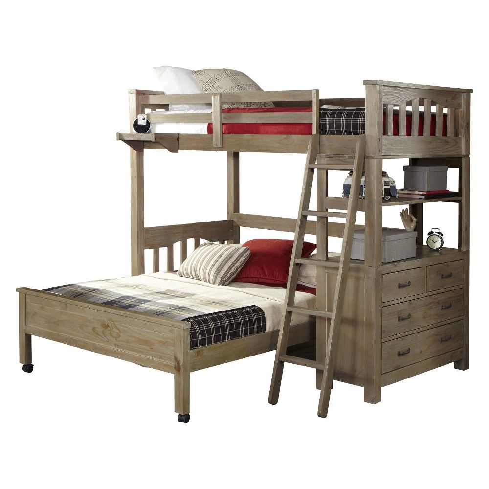 Twin over Full Highlands Loft and Lower Bed Driftwood - Hillsdale Furniture, Size: Twin/Full, Brown | Target
