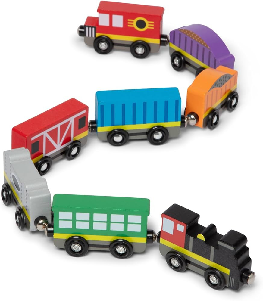 Melissa & Doug Wooden Train Cars, 8-Piece Magnetic Train Set with Toy Storage Tray, Steam Engine,... | Amazon (US)