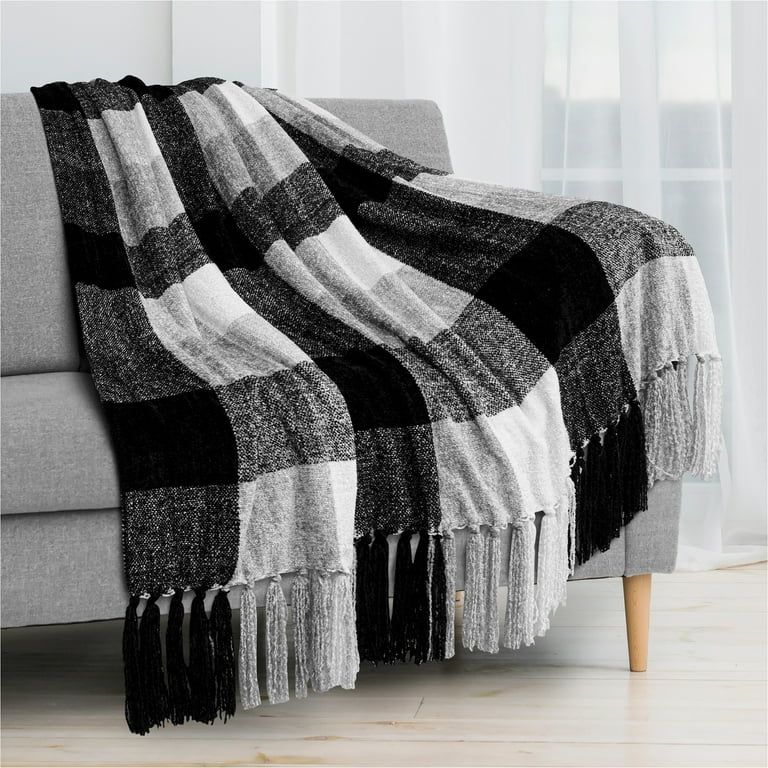 PAVILIA Buffalo Plaid Chenille Throw Blanket | Velvety Texture Tassel Fringe Blanket for Sofa Cou... | Walmart (US)