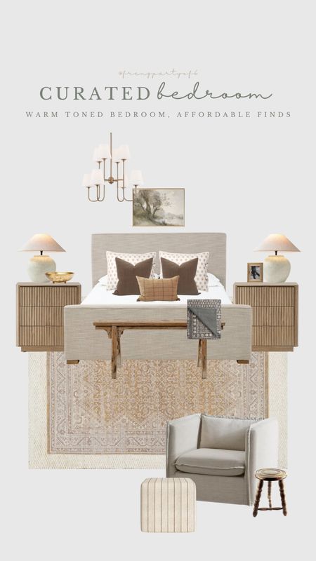 Curated bedroom design with the affordable bed frame I found yesterday! This bed frame is gorgeous and under $1k. I paired it with these pretty wood nightstands, affordable Amazon lamps and layered rugs.

Bedroom furniture, accent chair, ottoman, wood antique bench, chandelier, moody art, brown pillows

#LTKhome #LTKsalealert #LTKstyletip