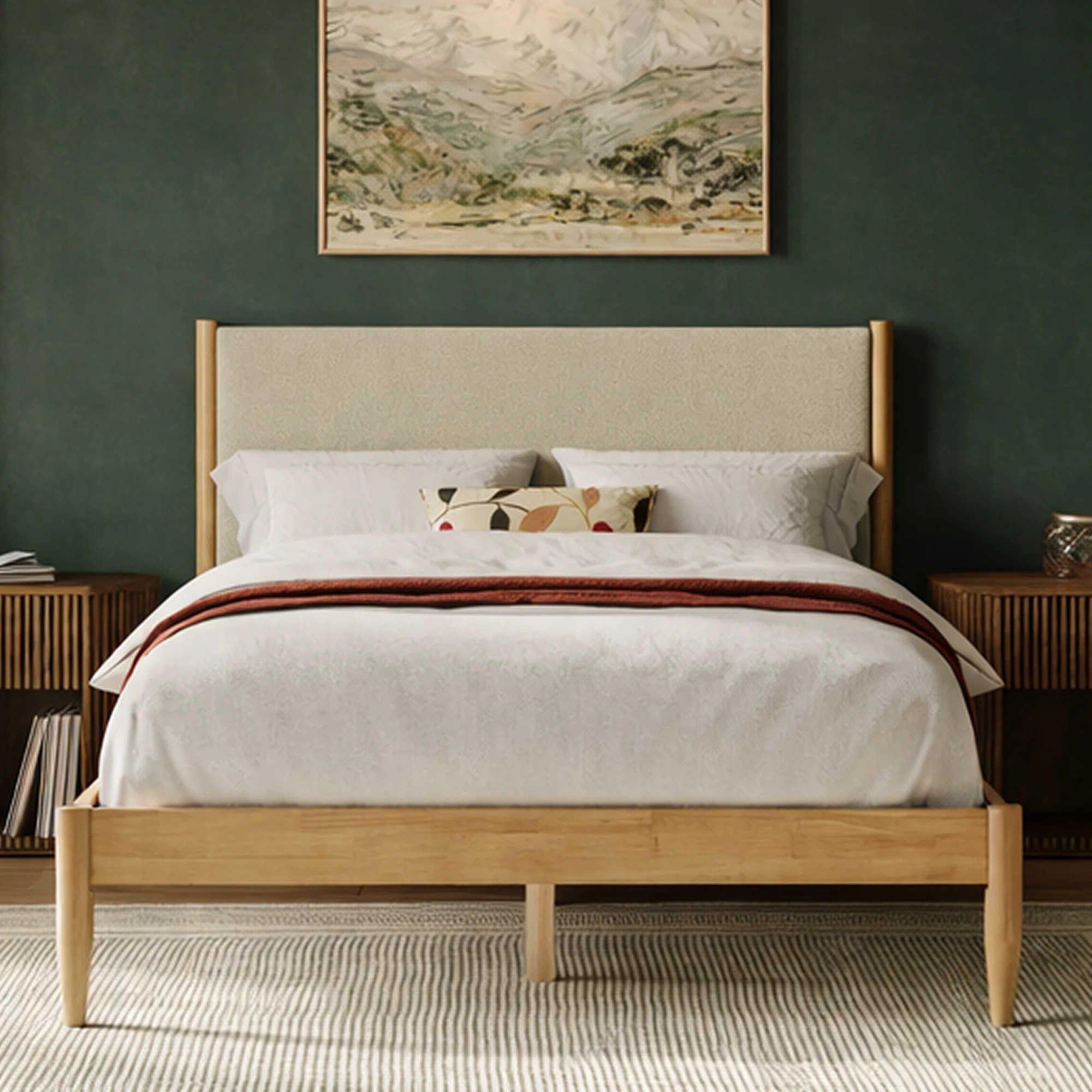 Besan Solid Wood Boucle Upholstered Headboard Bed Frame | Wayfair North America