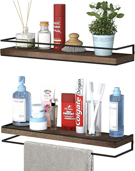 Minggoo Floating Shelves Wall Mounted Set of 2, Rustic Wood Wall Storage Shelves for Bedroom,Livi... | Amazon (US)