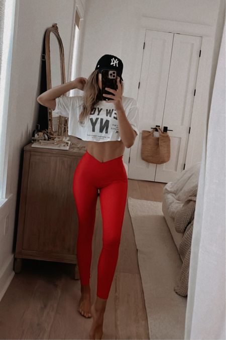 Workout style 
Red leggings xs
NY tee in xs 


#LTKxSephora #LTKfitness #LTKActive