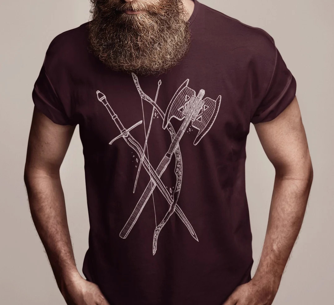 The Golden Trio Axe / Sword / Bow Short-sleeve Unisex Classic T-shirt White Ink - Etsy | Etsy (US)