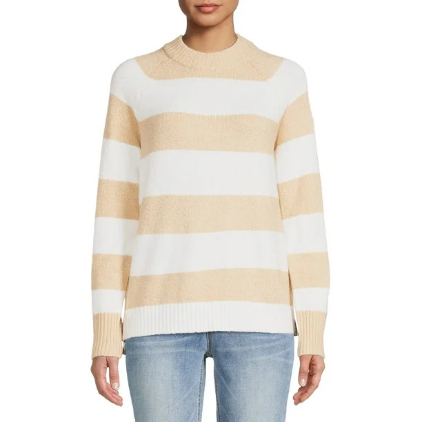 Time and Tru Women's Super Soft Midweight Stripe Sweater | Walmart (US)
