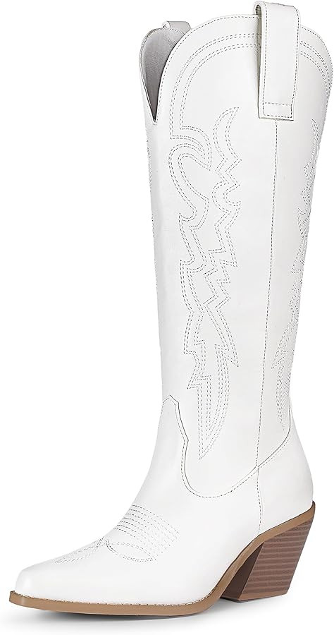 IDIFU IN3 Cowboy Boots for Women Cowgirl Knee High Western Embroidered Booties Side Zipper Low Bl... | Amazon (US)