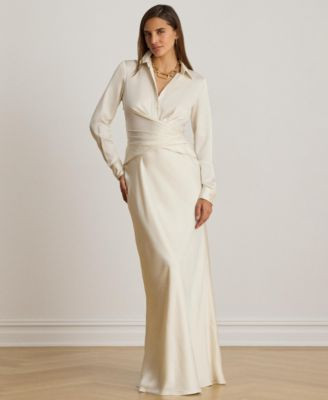 Women's Pleated Button-Up Charmeuse Gown | Macy's