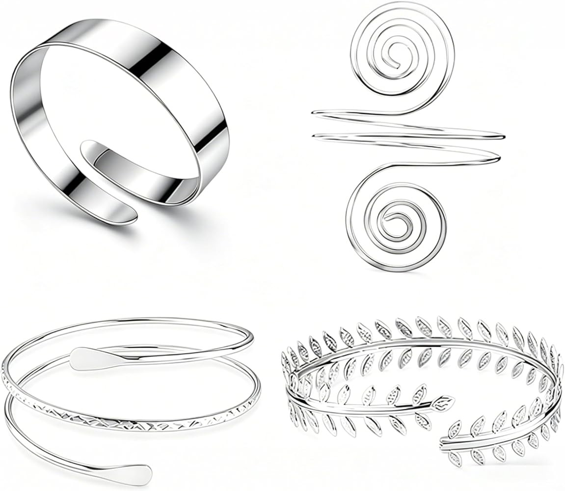 2Pcs Minimalist Simple Swirl Upper Arm Cuff Bracelets for Women Arm Bangle Armlets Adjustable | Amazon (US)