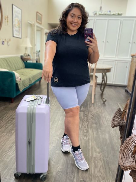 Travel fit! This suitcase GLIDES and comes in such a unique color. I finally got the Adidas trainers in. The bike shorts are currently on sale in this lavender color. Easy fit to travel.

#LTKcurves 

#LTKtravel #LTKSale