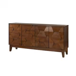 JAYDEN CREATIONKamis Modern Walnut 60 in. Hexagonal Embellishments Sideboard with Solid Wood Legs... | The Home Depot