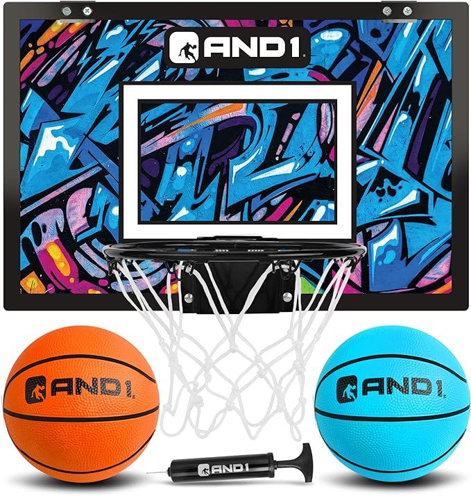 AND1 Mini Basketball Hoop: 18”x12” Pre-Assembled Portable Over The Door with Flex Rim, Includ... | Amazon (US)
