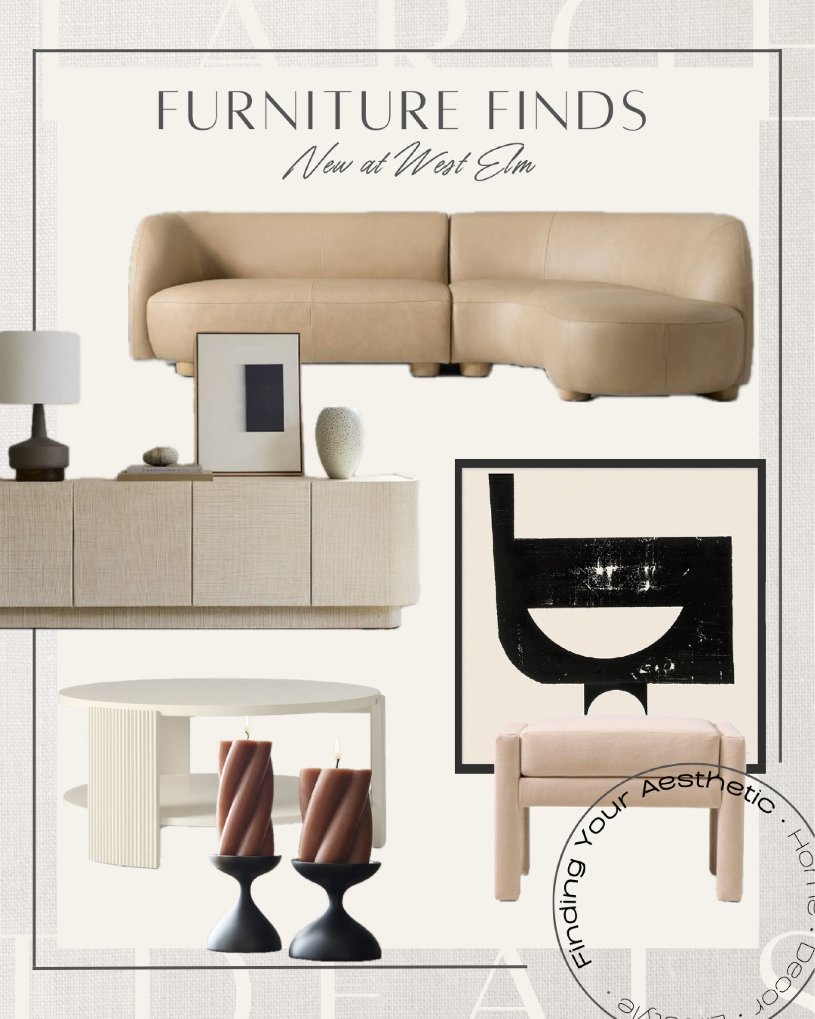 Gorgeous new arrivals at west elm

Modern leather sofa // curved sofa // media console neutral // abstract wall art // round coffee table modern // aesthetic candles // neutral foot stool // neutral home 

#LTKHome