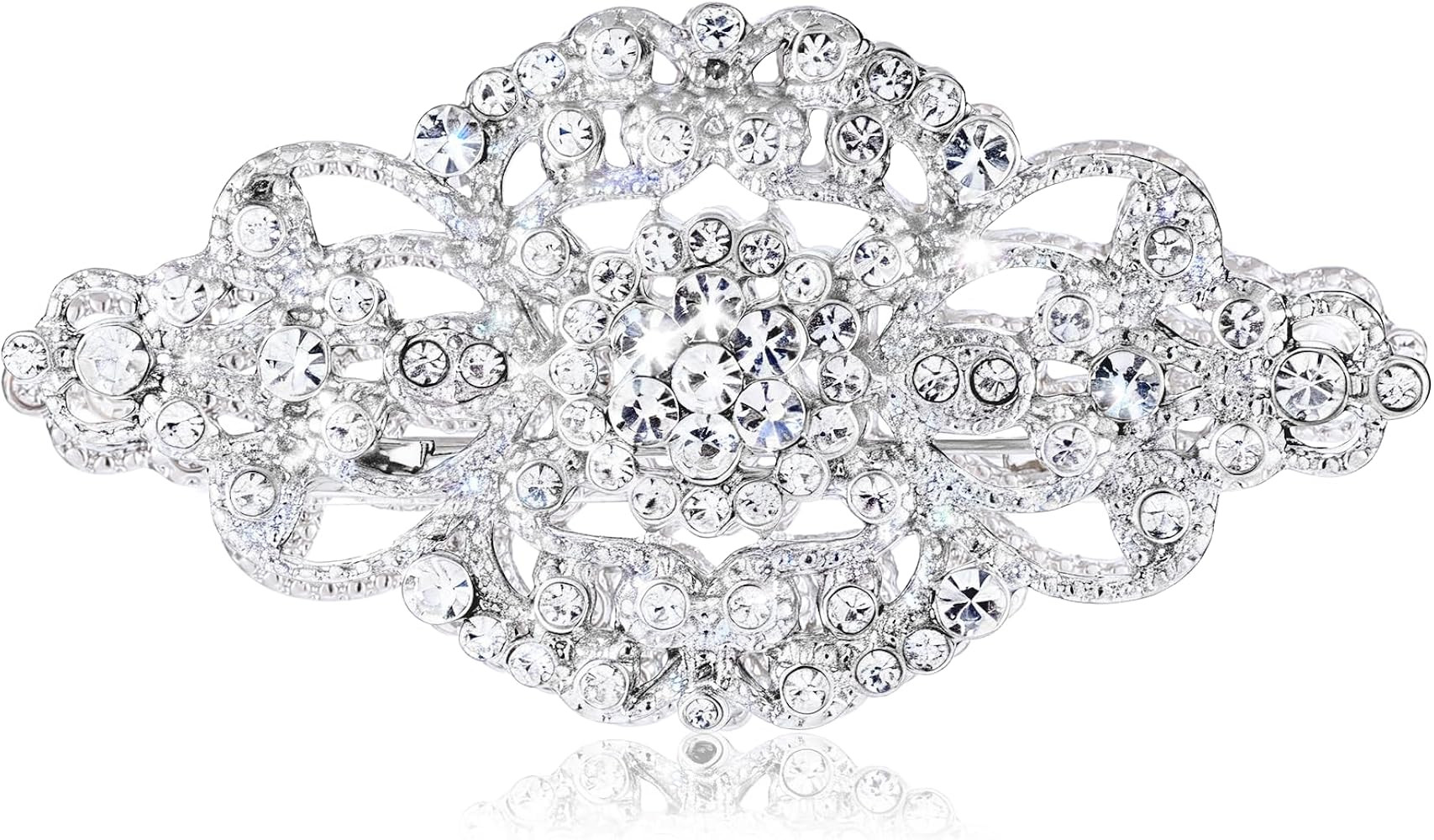 Silver Brooch Rhinestone Bridal Brooches Wedding Crystal Brooch Pin, Art Deco Vintage Floral Eleg... | Amazon (US)