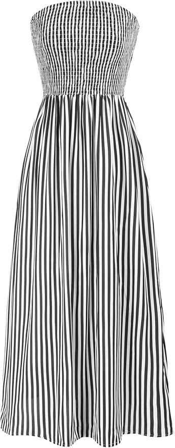 GRACE KARIN Women's Summer Beach Boho Smocked Strapless Maxi Dress with Pockets | Amazon (US)