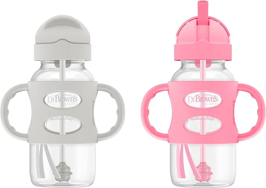 Dr. Brown's Milestones Wide-Neck Sippy Straw Bottle, Spill-Proof with 100% Silicone Handles and W... | Amazon (US)