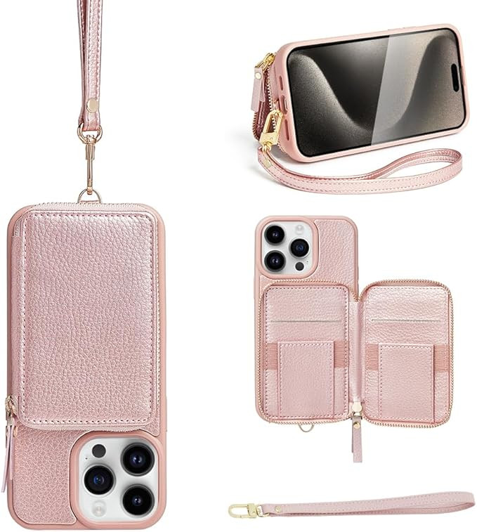 ZVE Wallet Case for iPhone 15 Pro, Phone Case with Card Holder Wrist Strap Compatible iPhone 15 P... | Amazon (US)
