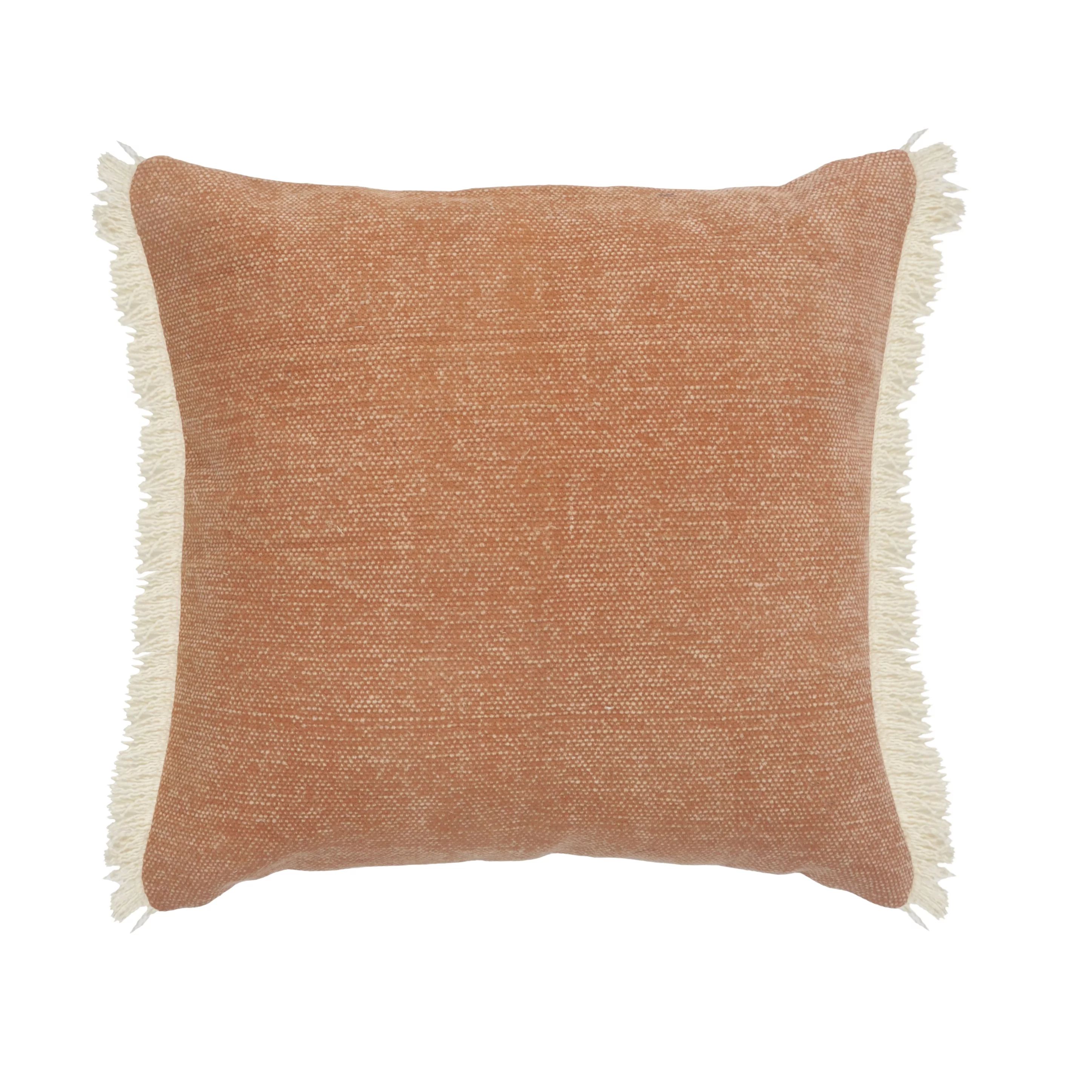 LR Home Caramel Brown 20 in. x 20 in. Coated Fringed Decorative Throw Pillow - Walmart.com | Walmart (US)