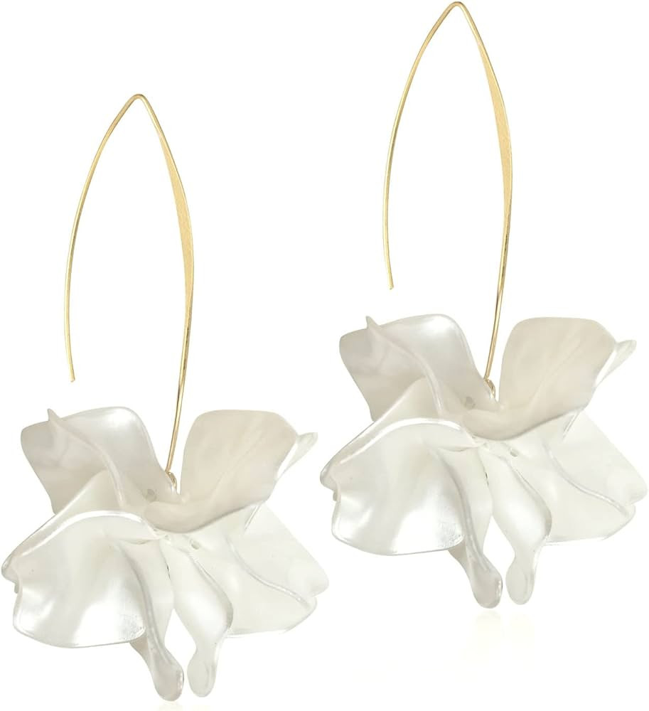 Handmade Bohemian Acrylic Large Flower Dangle Drop Earrings Unique Resin Tiered Petal Flower Line... | Amazon (US)