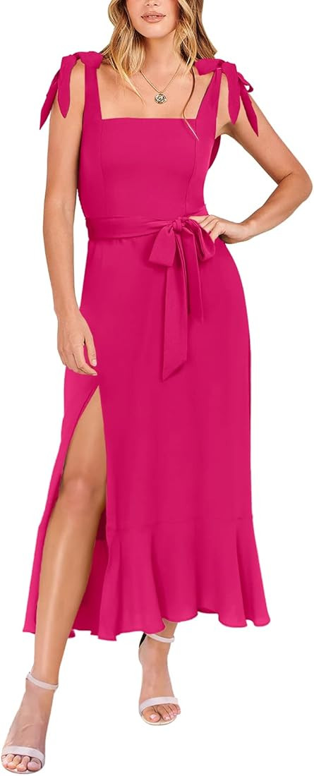 Caracilia Women's Elegant Bridesmaid Dresses Square Neck Ruffle Slit Hem Midi Formal Dress for We... | Amazon (US)
