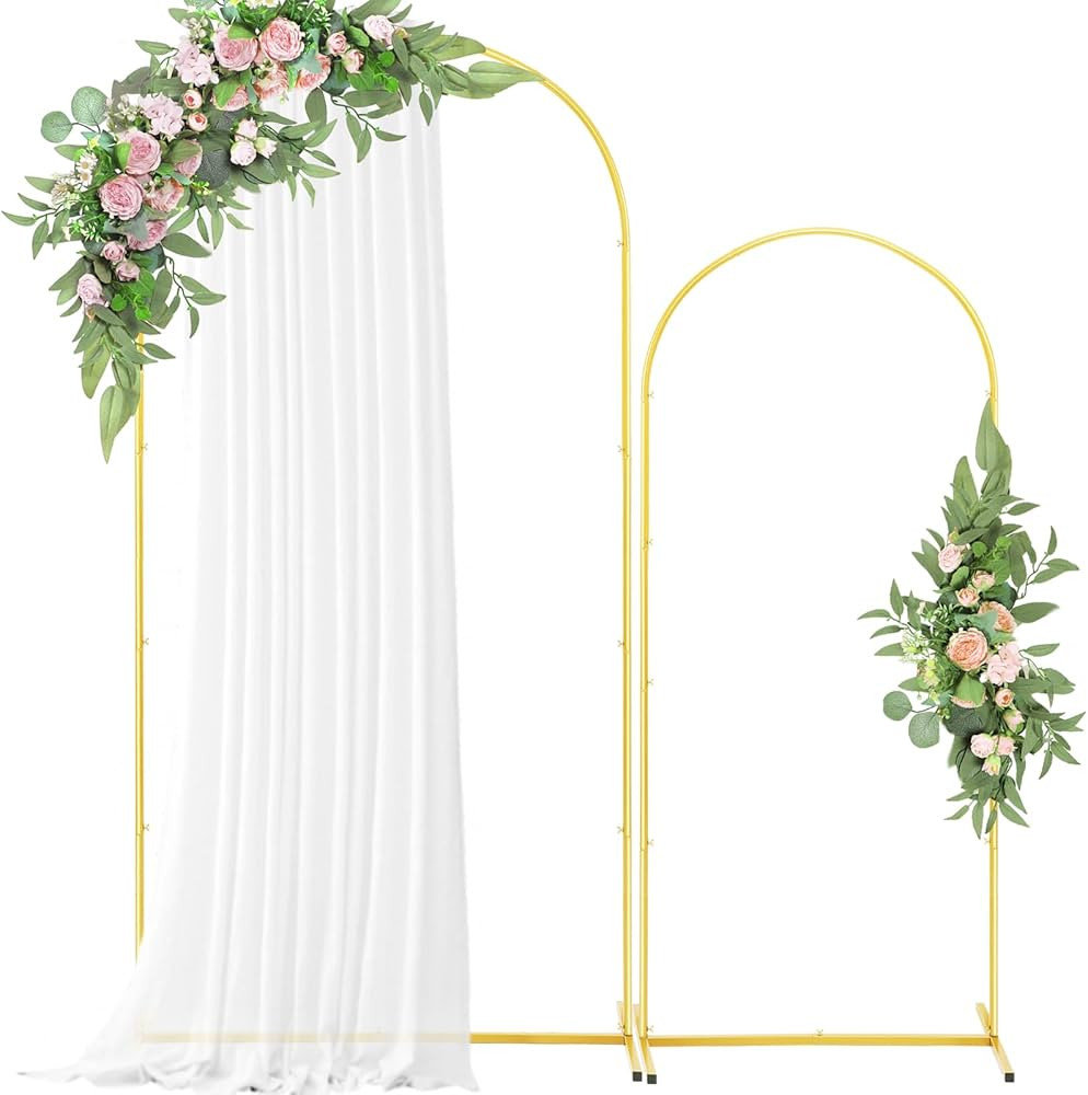 Set of 2 Gold Metal Wedding Arch Backdrop Stand (7.2FT and 6FT), Balloon Arched Frame Backdrop St... | Amazon (US)