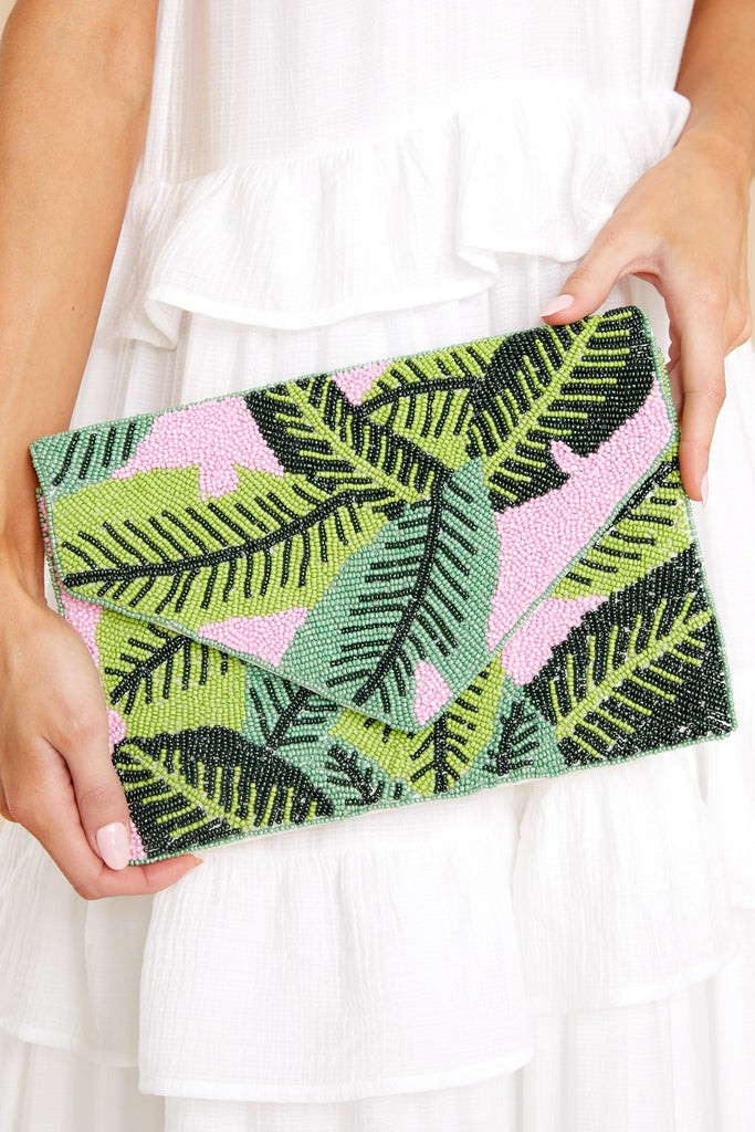 Under The Palm Tree Pink And Green Beaded Clutch | Red Dress 