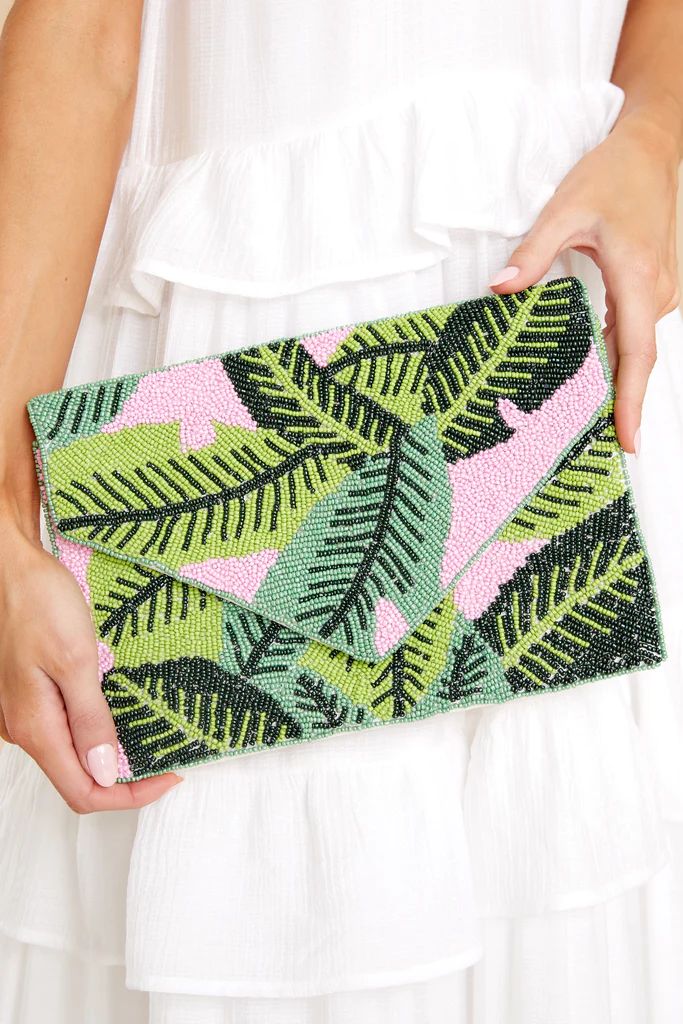 Under The Palm Tree Pink And Green Beaded Clutch | Red Dress 