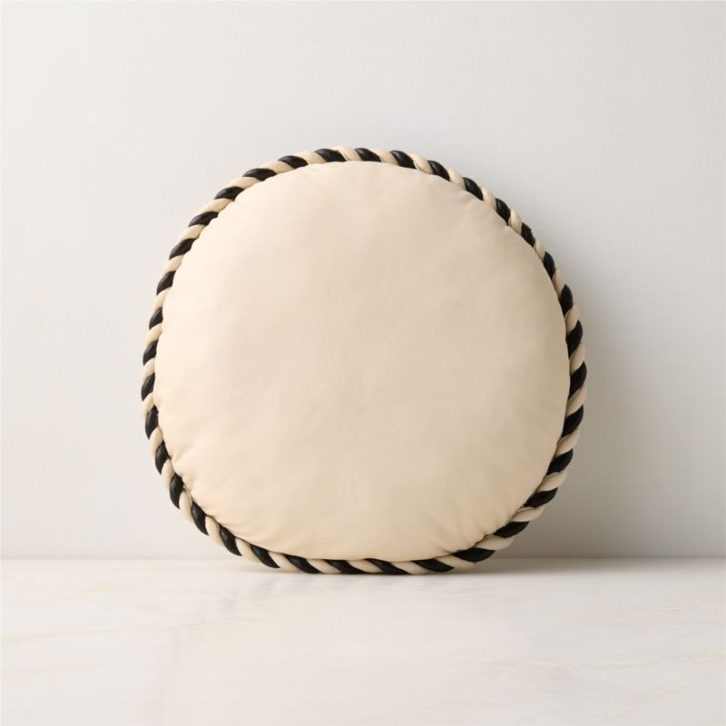 Marlon Warm White and Black Twisted Leather Round Throw Pillow 16" | CB2 | CB2