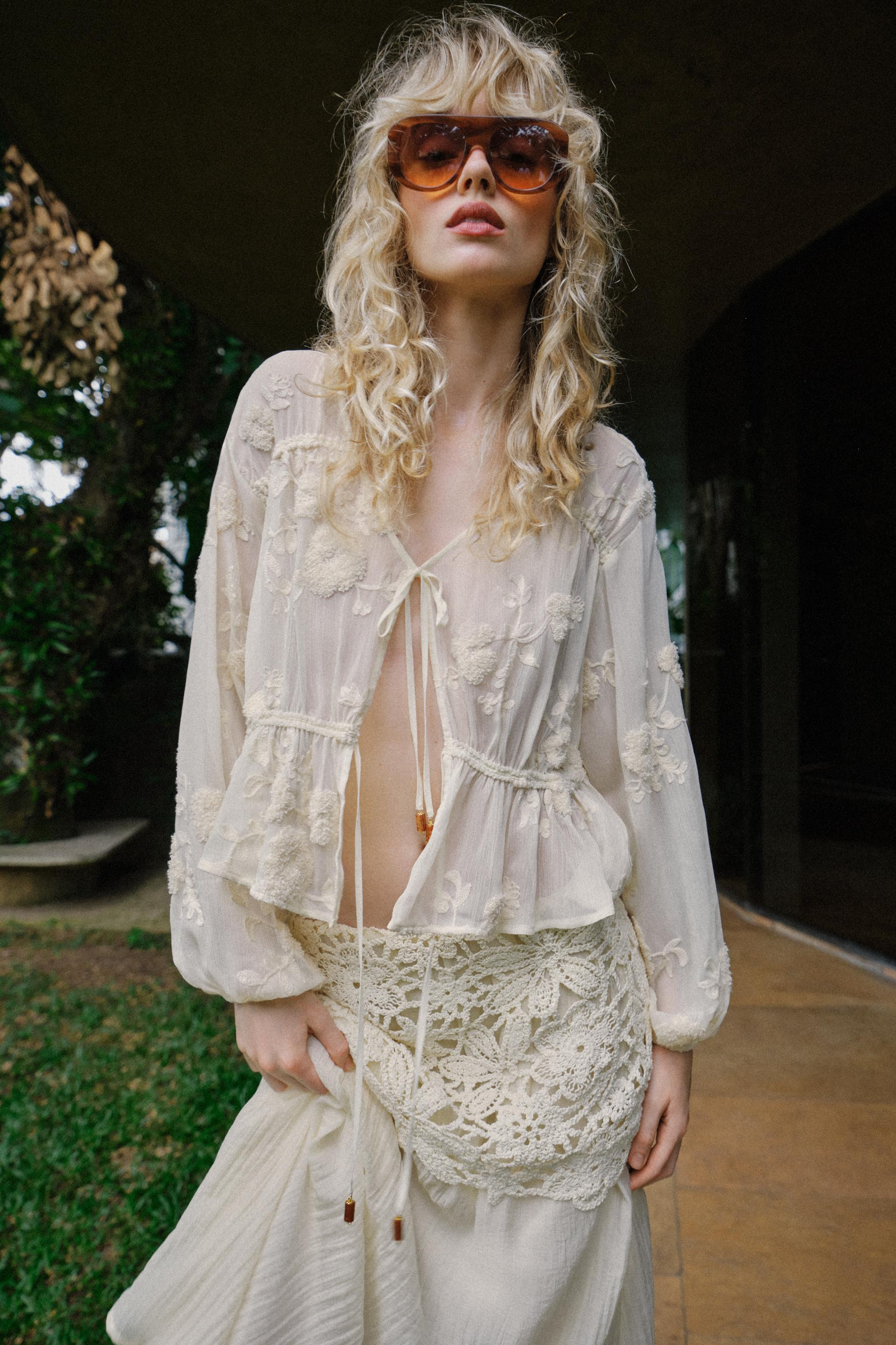 EMBROIDERED SHEER BLOUSE | Zara US