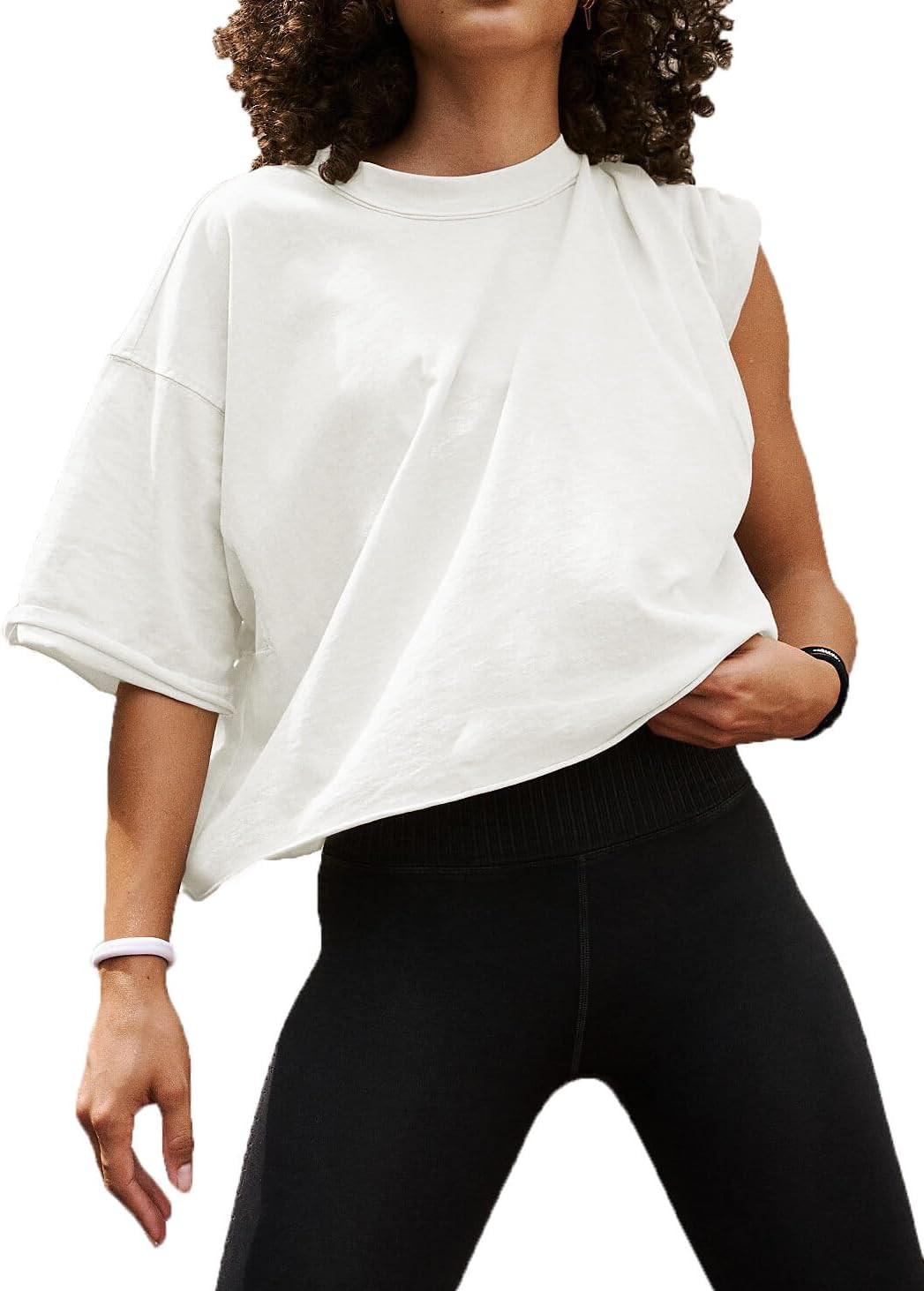 Half Sleeve Drop Shoulder Cropped Roll Hem Crewneck Boxy Womens Summer Tops | Amazon (US)