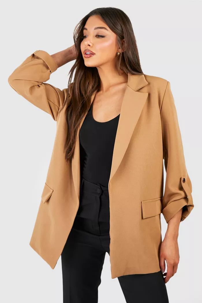 Gold Button Turn Cuff Relaxed Fit Blazer | boohoo (US & Canada)