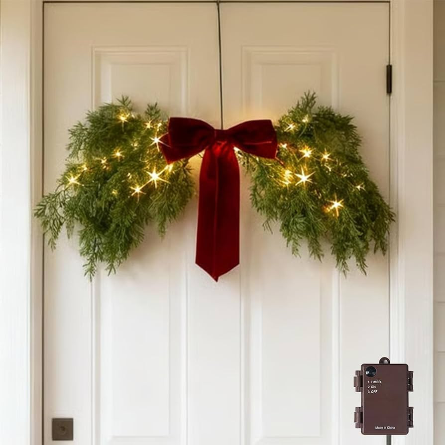 Cedar Swag, Festive Cedar Swag Decor, Lighted Christmas Swag Battery Operated with Timer, Cedar P... | Amazon (US)